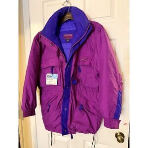 Vintage Y2K 90s CB Sports Retro Pink Purple Colorblock Puffer Ski Jacket Hooded